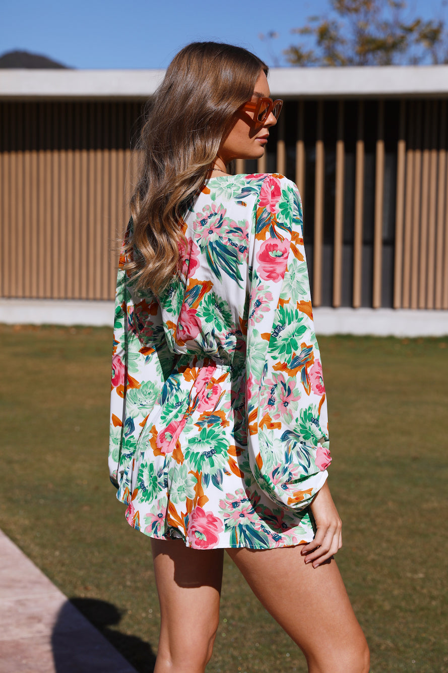 Women Spring Fall Vacation Long Sleeve V Neck Romper