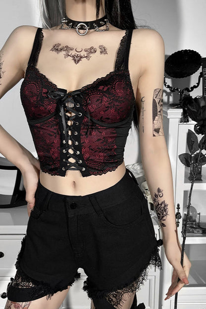 Lace Trim Gothic Back Tie Cami Corset