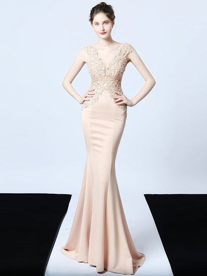 Handmade applique Beaded long evening dress