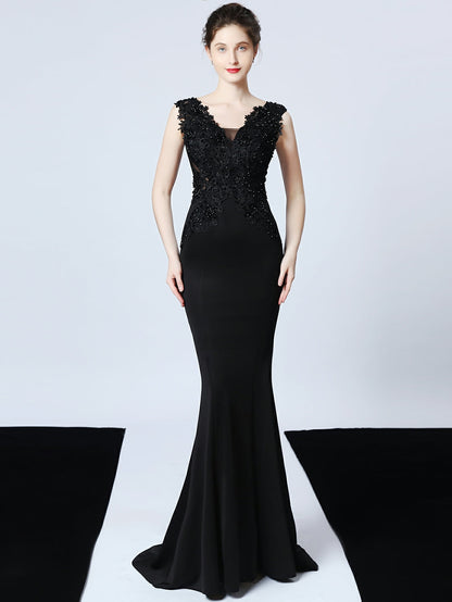 Handmade applique Beaded long evening dress