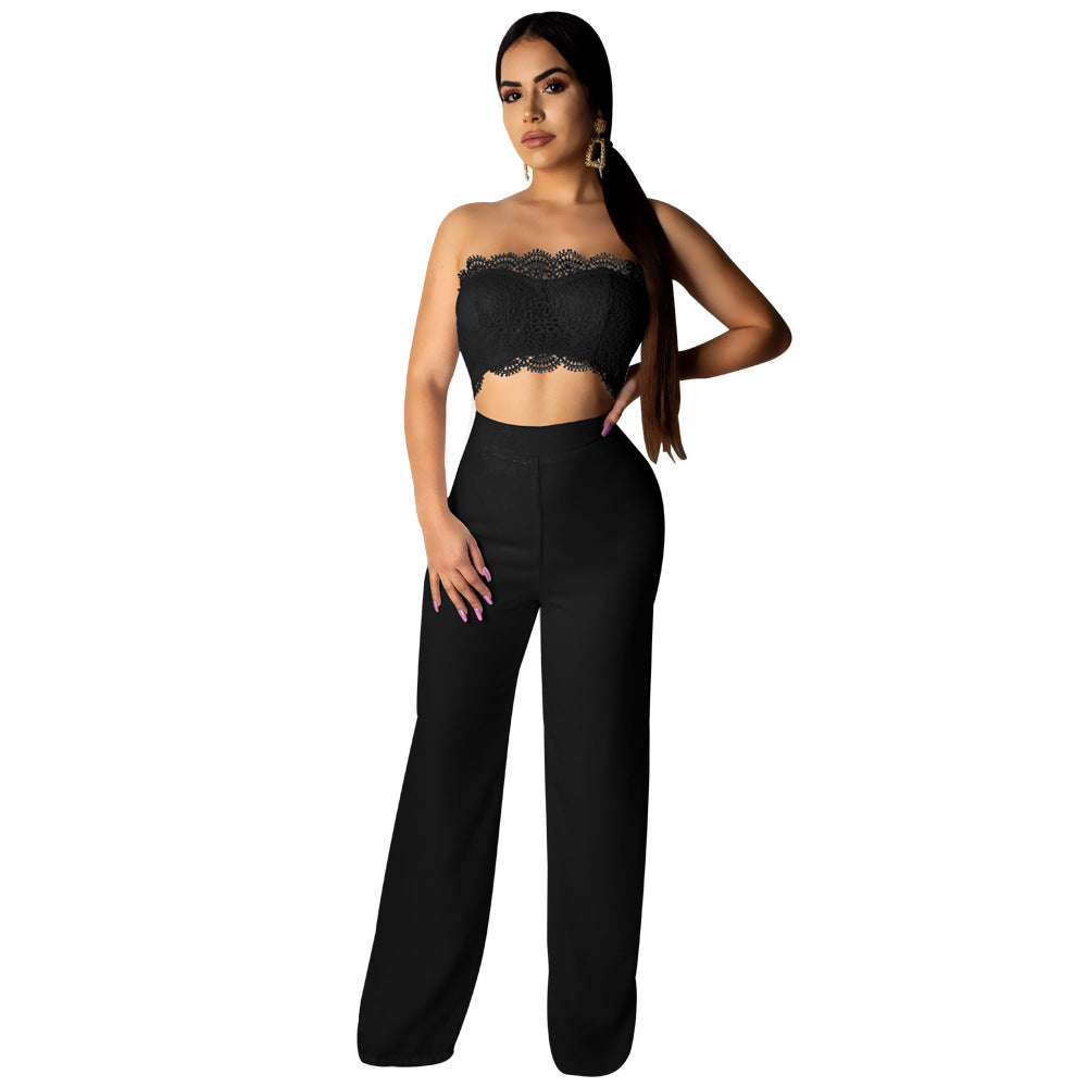 Boutique Sexy Solid Color Lace Jumpsuit