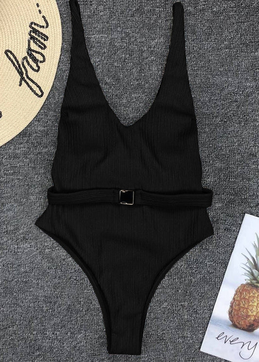 Capri - Belted Ribbed One-Piece Swimsuit