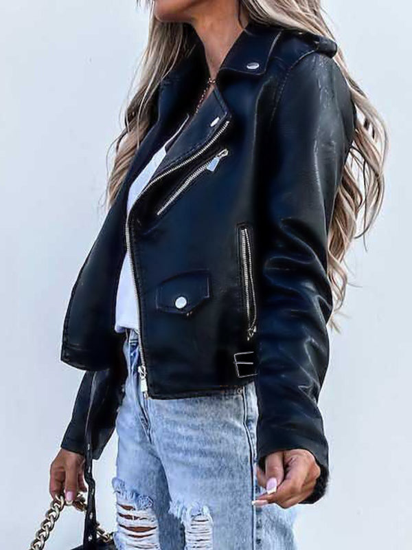 Vintage Zipper Flap Detail Short Motorcycle leather Jacket