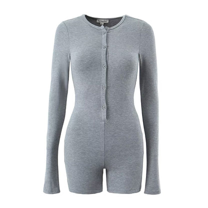 Autumn Winter V neck Button Slim Fit Outer Wear Underwear Two Color Knitted Jumpsuit