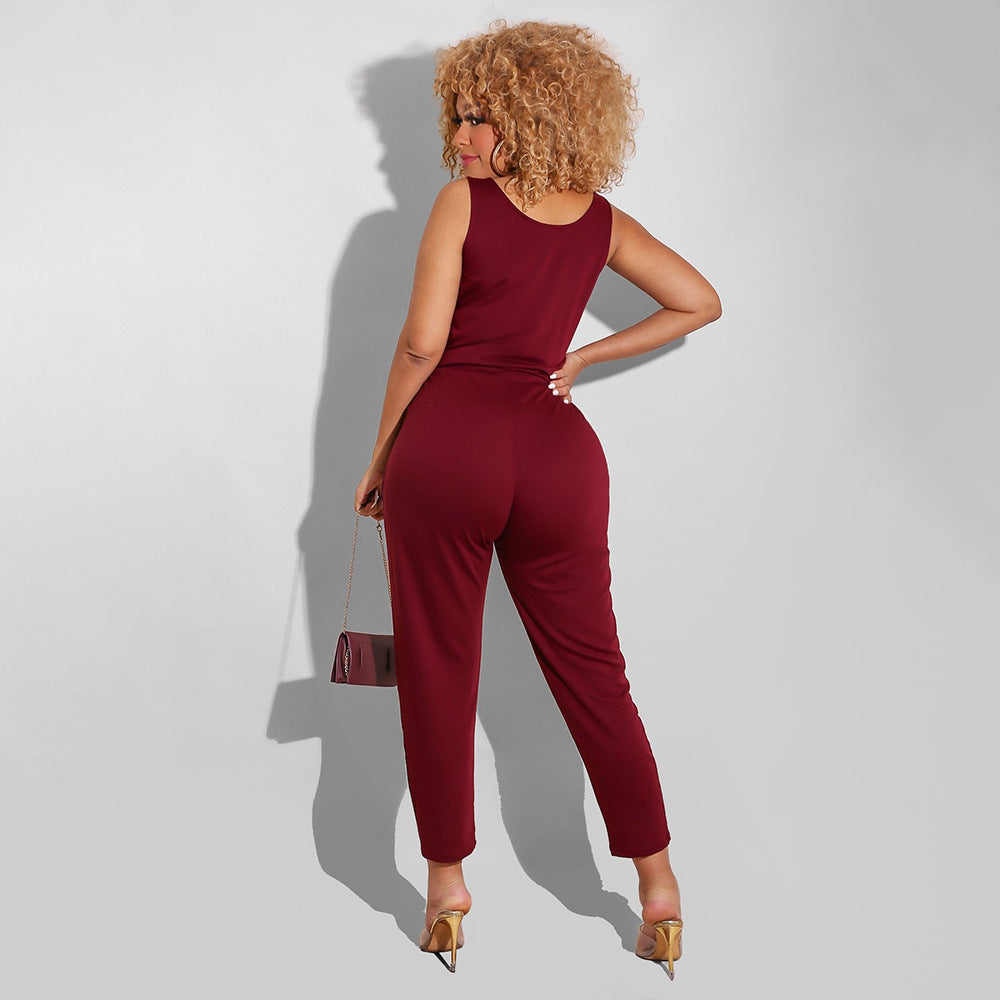 Summer One Piece Sleeveless Solid Color Slim Fit Bodysuit