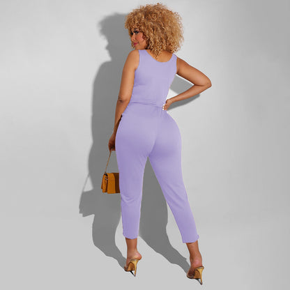 Summer One Piece Sleeveless Solid Color Slim Fit Bodysuit