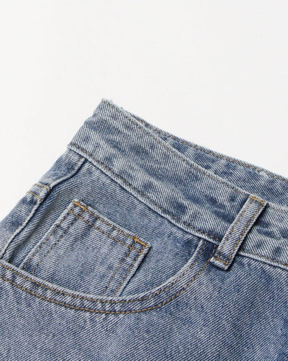 High-Rise Contrast Turn-up Straight-Leg Hybrid Jeans