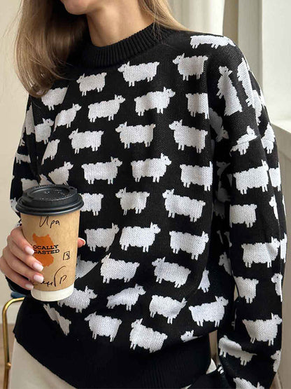 Alpaca print crew neck sweater