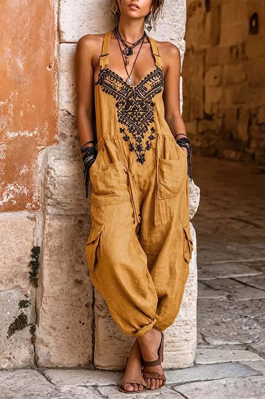Aria Boho Chic Embroidered Jumpsuit