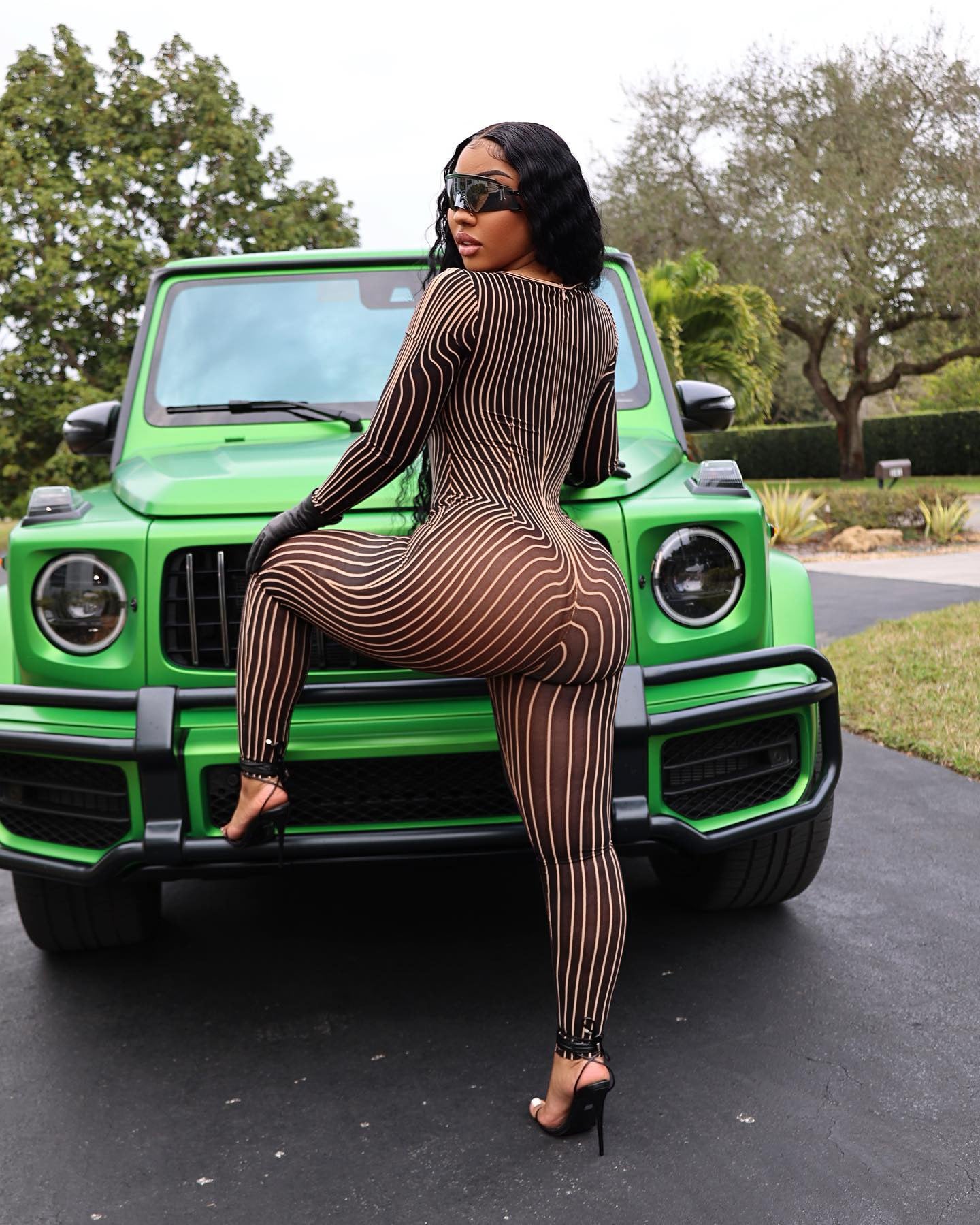 Women Clothing Square Collar Positioning Printing Nightclub Sheer Mesh Sexy Jumpsuit