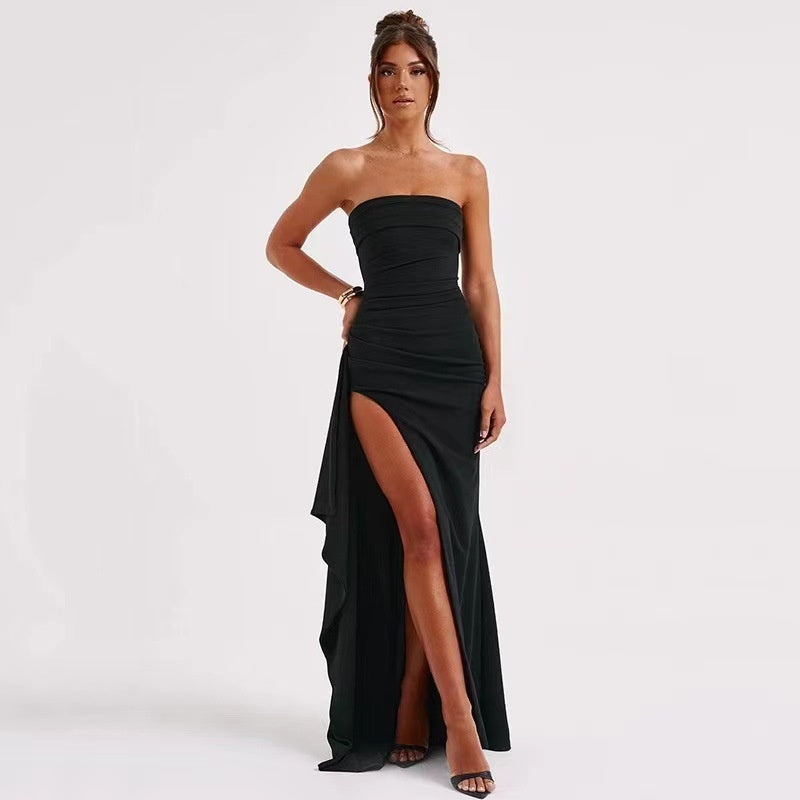 Flora Strapless Ruffle Maxi Dress in Black