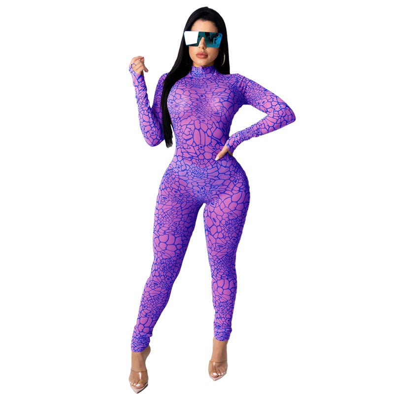 Women Clothing Jumpsuit Long Sleeve Printed Slim Fit Bodysuit