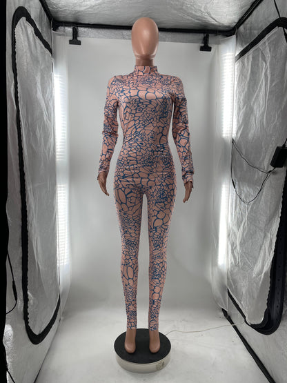 Women Clothing Jumpsuit Long Sleeve Printed Slim Fit Bodysuit