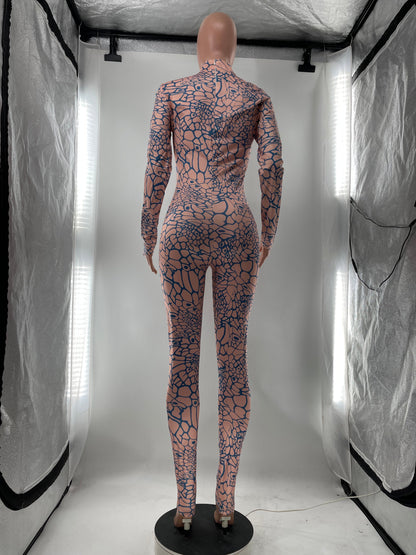 Women Clothing Jumpsuit Long Sleeve Printed Slim Fit Bodysuit