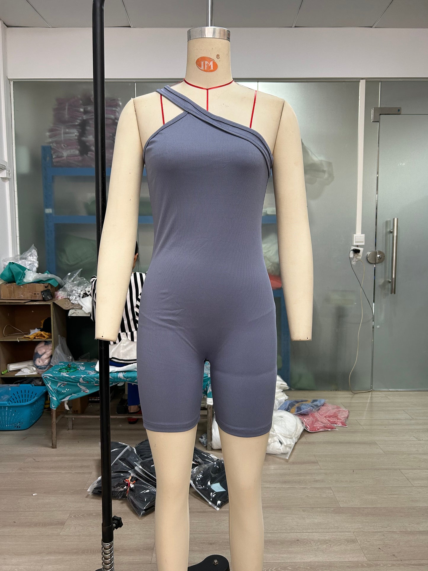 Women Clothing Jumpsuit Autumn Winter Thread Shoulder Sleeveless Slim Fit Hip Raise Sexy Siamese Shorts