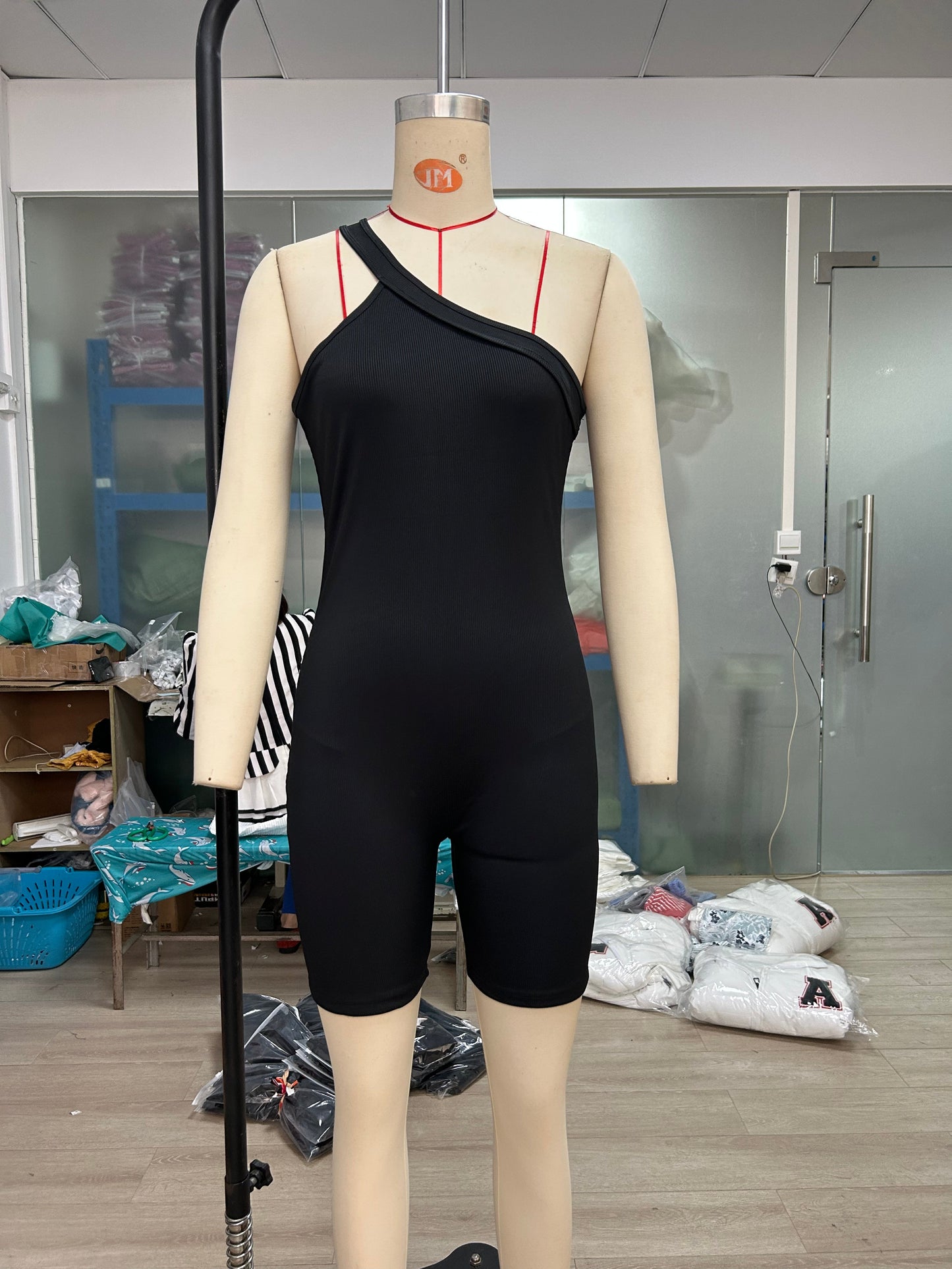 Women Clothing Jumpsuit Autumn Winter Thread Shoulder Sleeveless Slim Fit Hip Raise Sexy Siamese Shorts