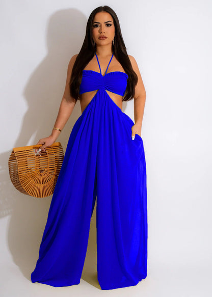Women Clothing Spring Summer Solid Color Sexy Loose Backless Jumpsuit