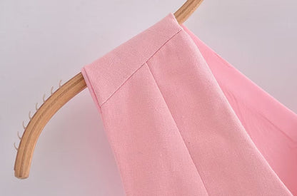 Women Clothing French All Match Decorated Row Button Vest Top Wide Leg Pants Suit Crisscross