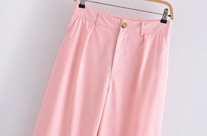 Women Clothing French All Match Decorated Row Button Vest Top Wide Leg Pants Suit Crisscross