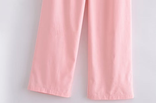Women Clothing French All Match Decorated Row Button Vest Top Wide Leg Pants Suit Crisscross