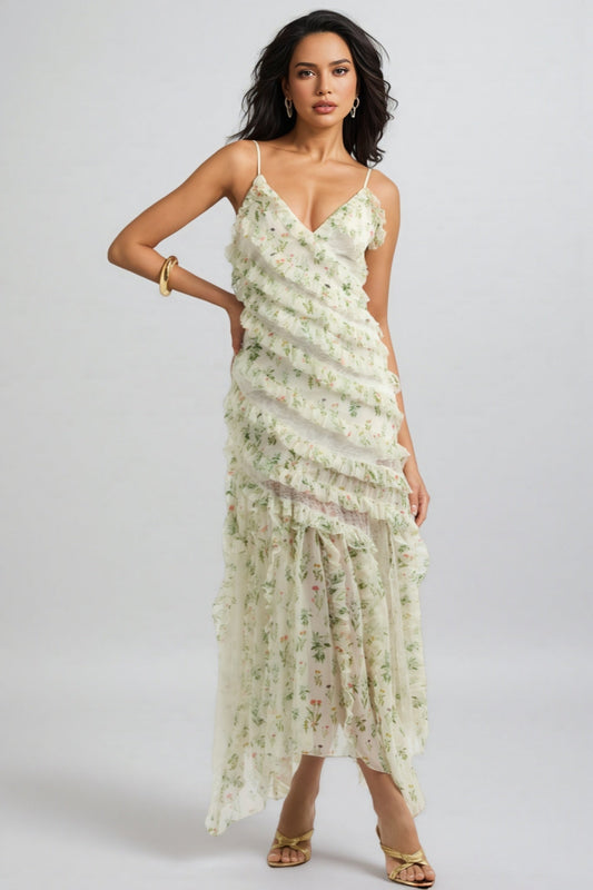 Kaira Floral Print Chiffon Maxi Dress