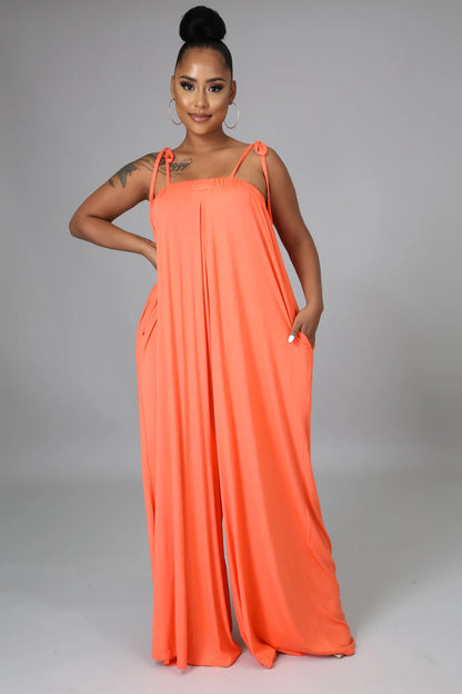 Solid Color Summer Sleeveless Waist Wrapped Chest Loose Wide Leg Women Jumpsuit