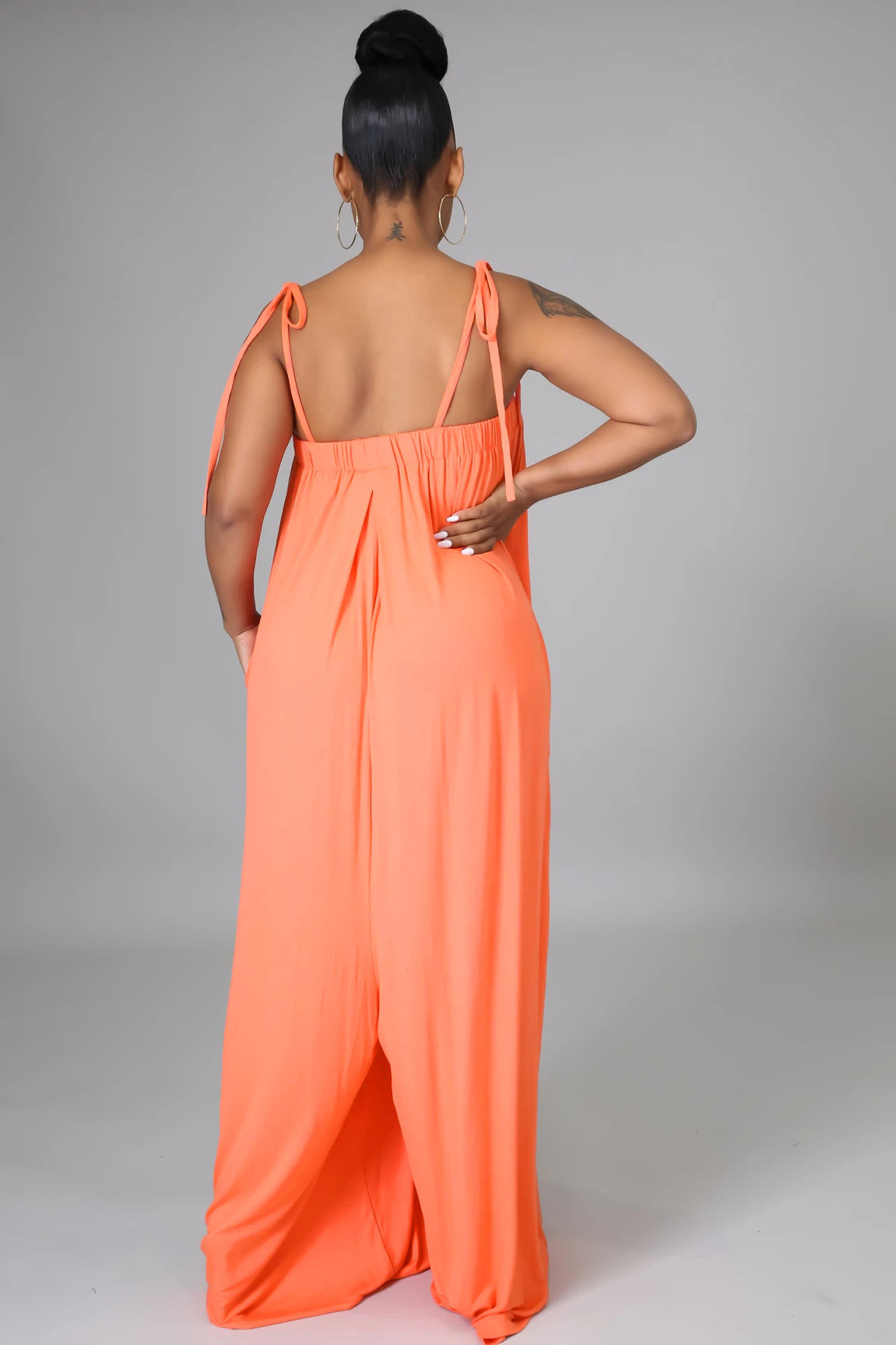 Solid Color Summer Sleeveless Waist Wrapped Chest Loose Wide Leg Women Jumpsuit