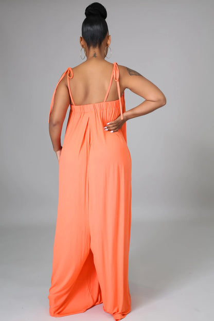 Solid Color Summer Sleeveless Waist Wrapped Chest Loose Wide Leg Women Jumpsuit