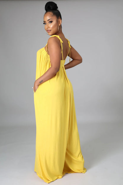 Solid Color Summer Sleeveless Waist Wrapped Chest Loose Wide Leg Women Jumpsuit