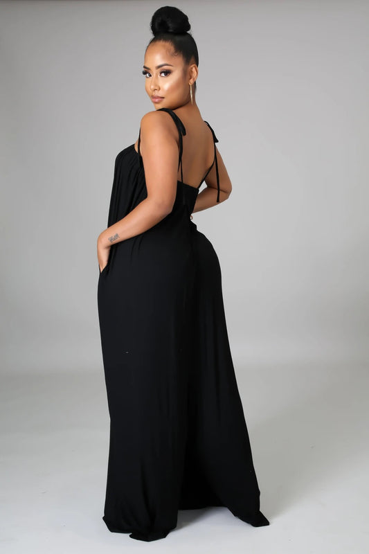 Solid Color Summer Sleeveless Waist Wrapped Chest Loose Wide Leg Women Jumpsuit