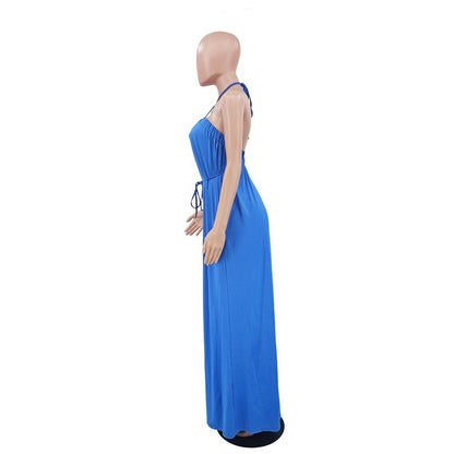 Solid Color Summer Sleeveless Waist Wrapped Chest Loose Wide Leg Women Jumpsuit