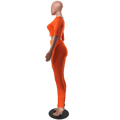 Women Clothing Summer Suit Sexy off the Shoulder Button Two Piece Pants