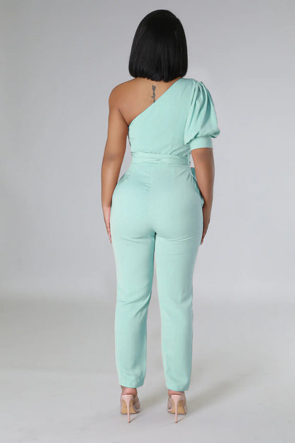 One Shoulder High Waist Backless Slim Tapered Trousers Women Jumpsuit