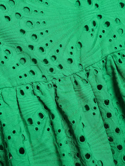 Women Clothing Embroidered Laminated Decoration Green Skirt