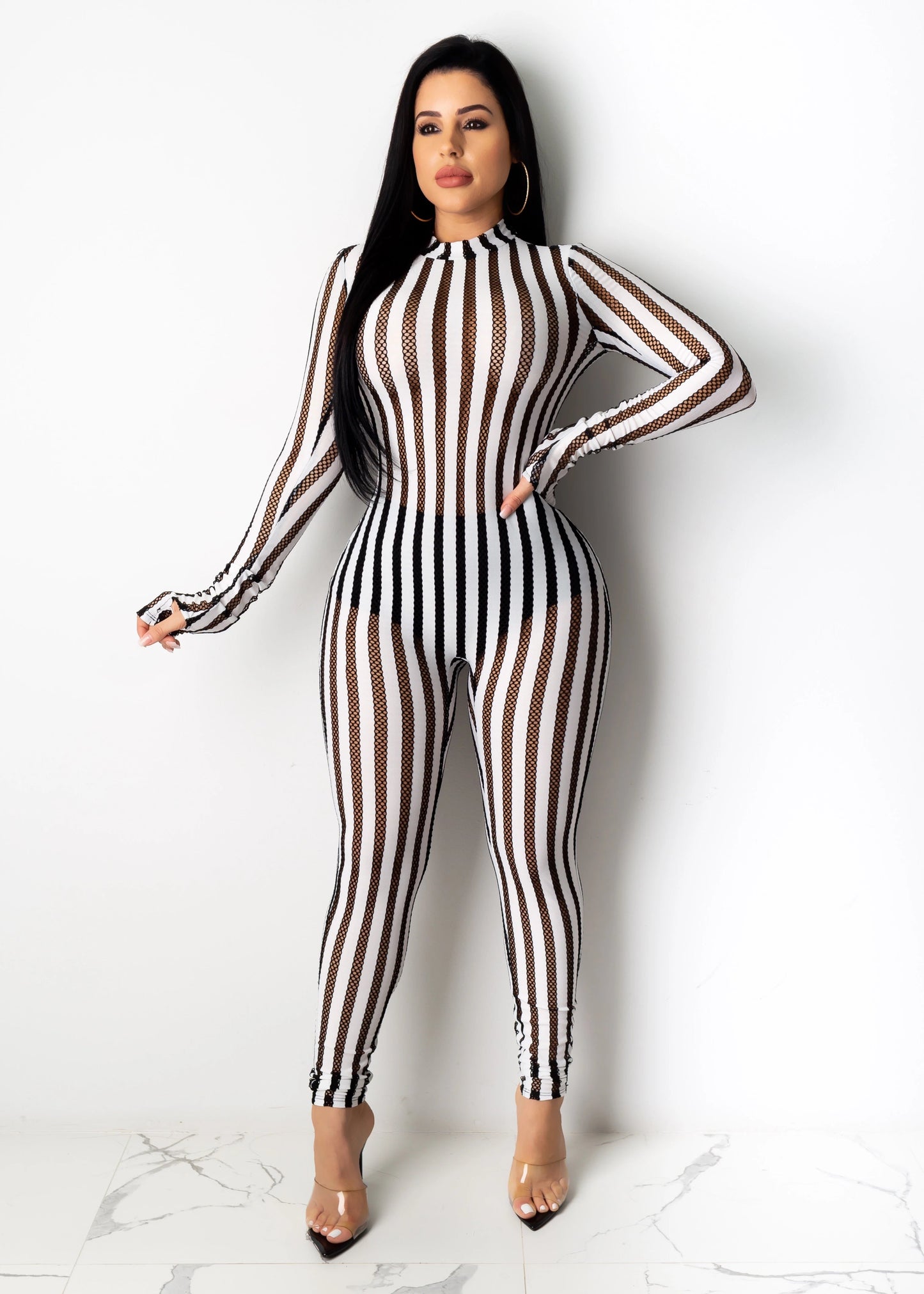 Striped Casual Pants South Africa Sexy Rainbow Mesh Stitching Stretch Jumpsuit Leggings