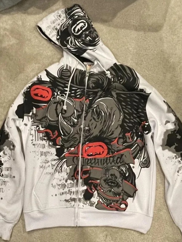 Streetwear Skull Eye Print Black Pullover Hoodie