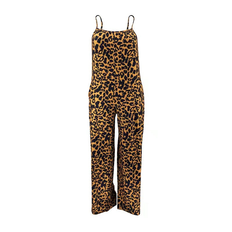 Jumpsuit Summer Leopard Print Strap Casual Jumpsuit Women