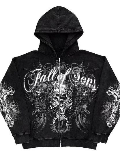 Punk Distressed Skull Eye Print Hoodie