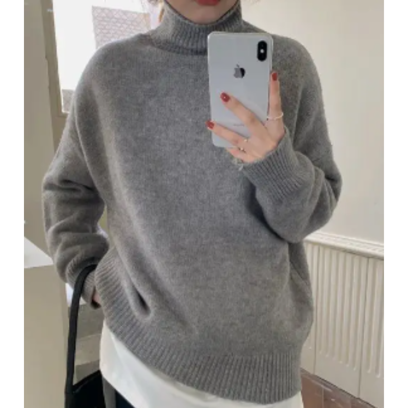 Jersey de punto holgado y suave con cuello alto para mujer | Ideal para otoño/invierno