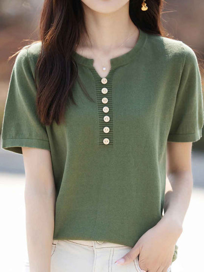 Julia Crew Neck Solid Color Knitted Top-Yellow