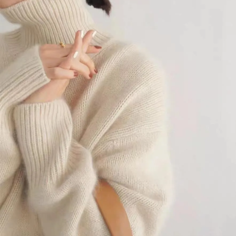 Jersey de punto de cuello alto de corte holgado para mujer | Ideal para otoño/invierno