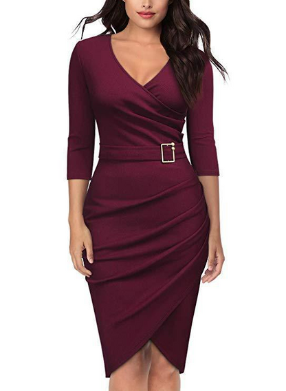 Vestido de cóctel cruzado con hebilla para mujer | Ideal para primavera/verano