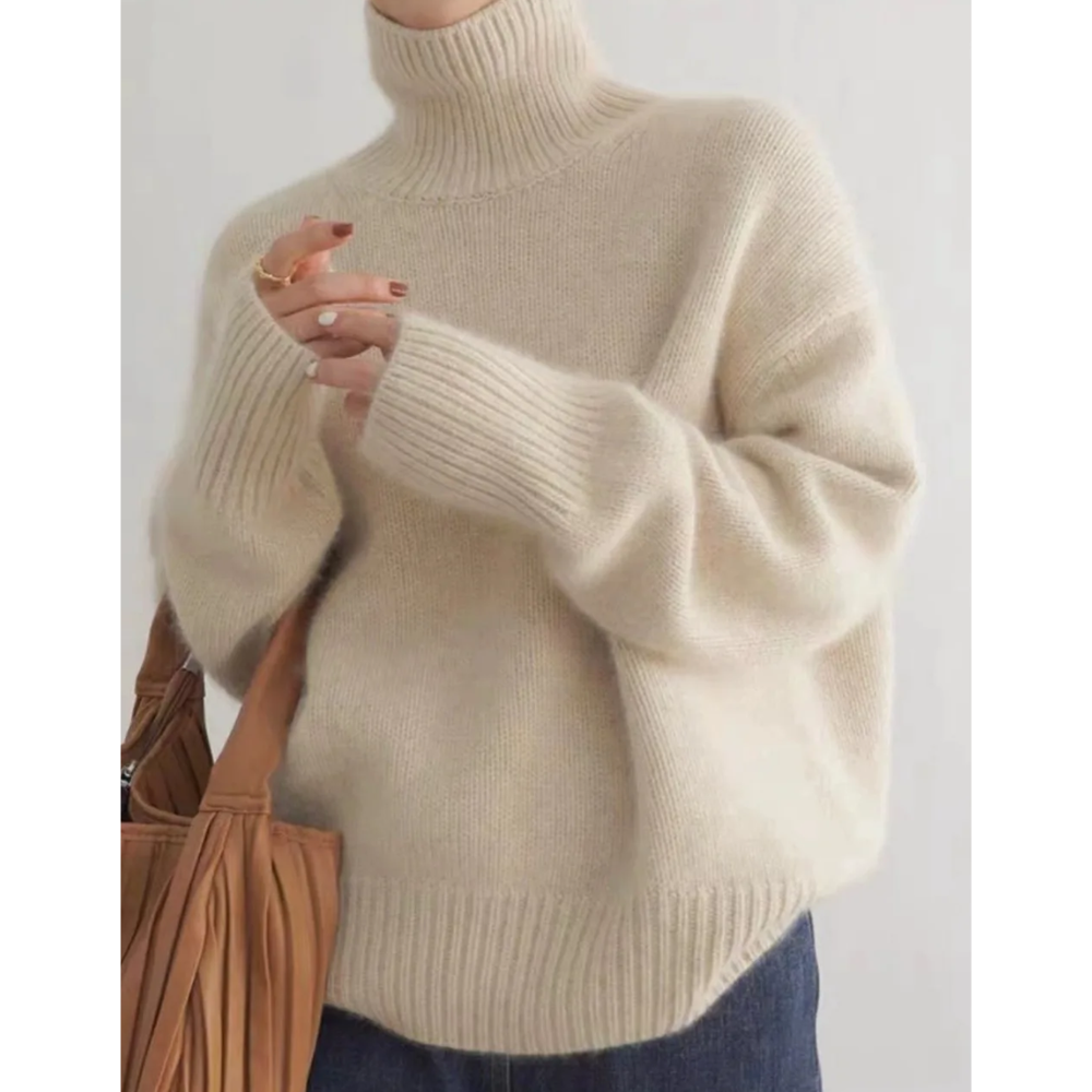 Jersey holgado de cuello alto para mujer con dobladillo y puños acanalados | Ideal para otoño/invierno