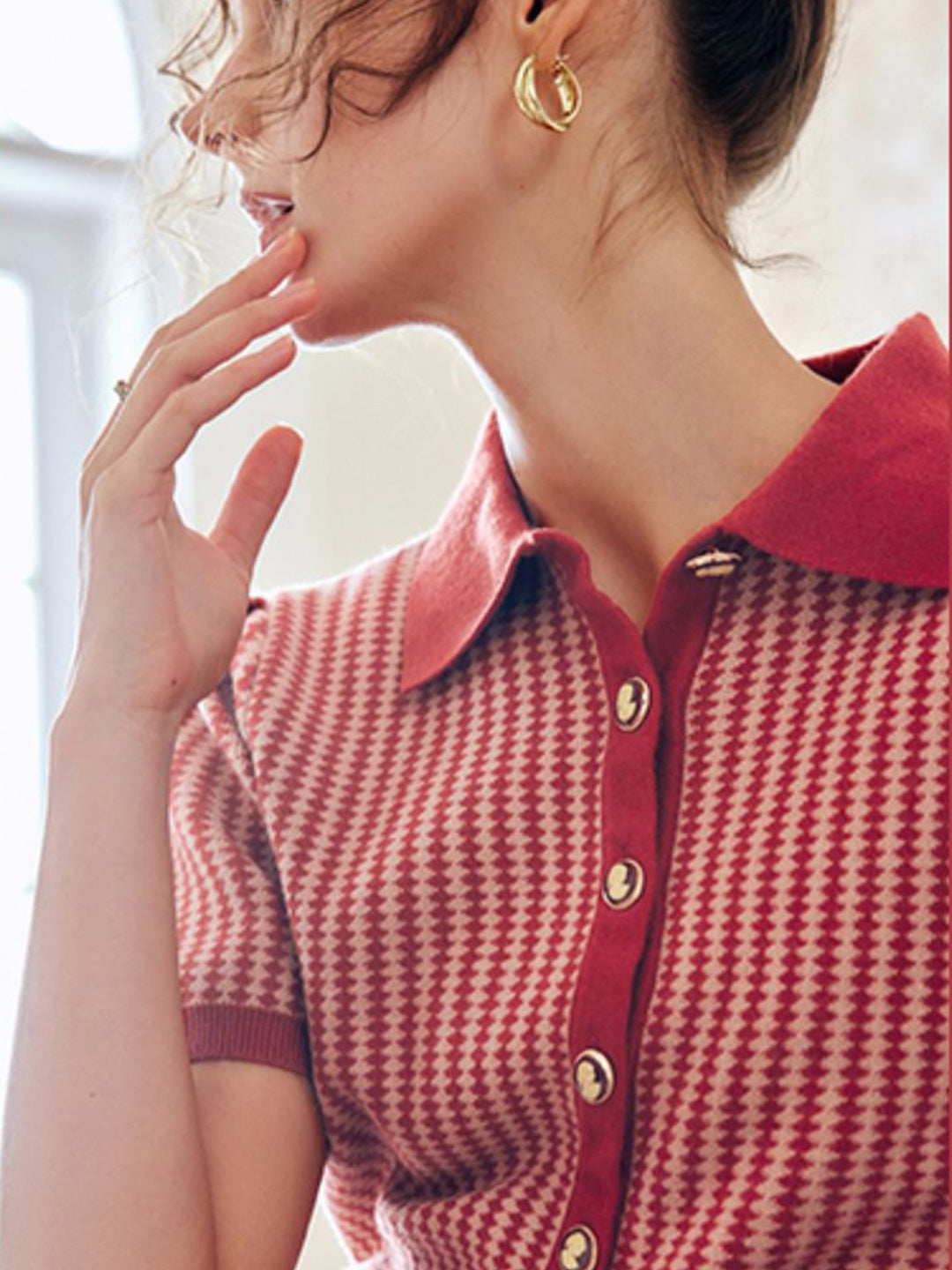 Madison Vintage Diamond Cropped Knitted Cotton Top