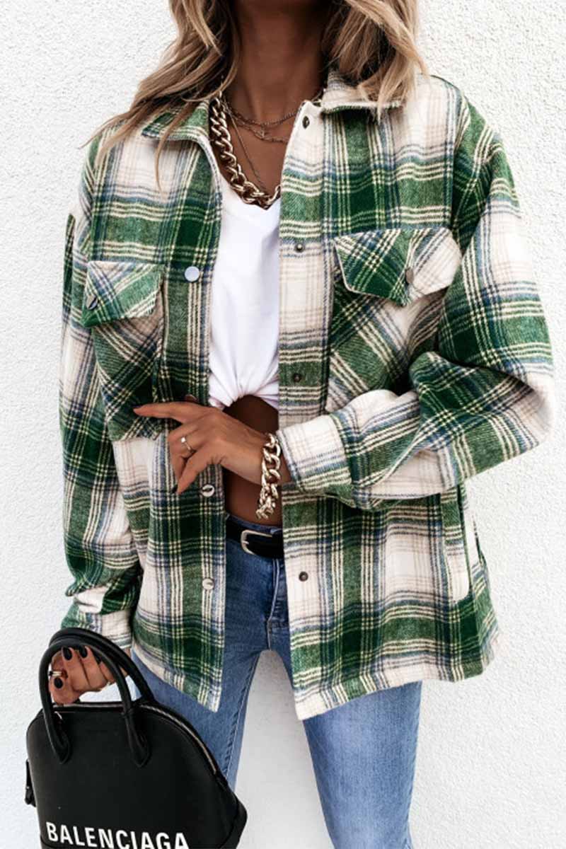 Casual Loose Retro Plaid Stitching Shirt Jacket(3 Colors)