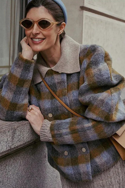 Chaqueta de cuadros con mangas abullonadas