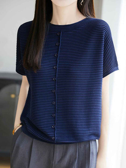 Khloe Classic Crew Neck Striped Solid Color Knitted Top