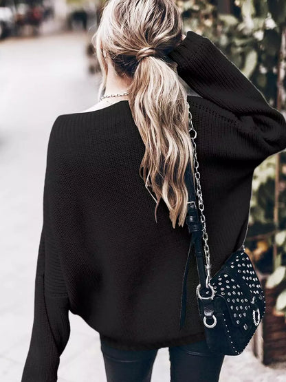 Conjunto de suéter de punto extragrande con mangas murciélago y minifalda con volantes