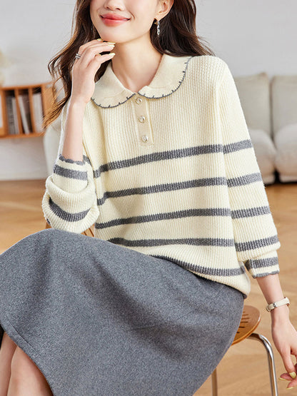 Sophie Loose Doll Collar Striped Knitted Sweater