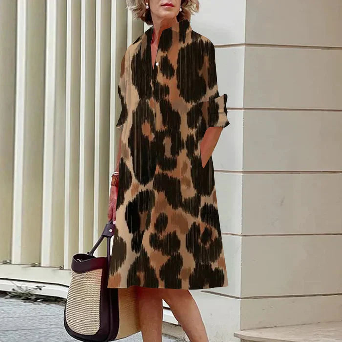 Women's Casual Turn Up Collar Midi Dress with Floral Print | Ideal for Spring/Summer